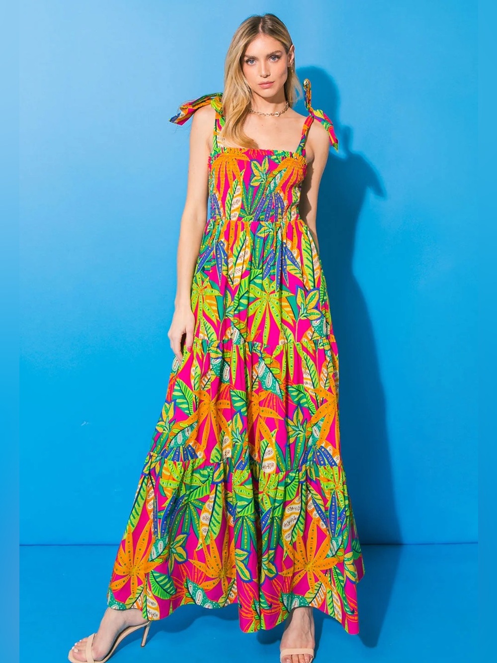 Flying Tomato Neon Tropical Leaf Print Maxi Skirt